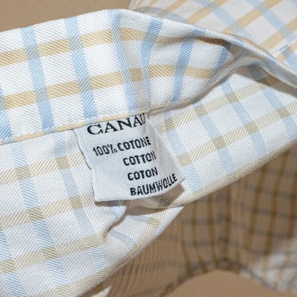 CANALI Made in Italy Men's Button up Dress Shirt white w blue beige sz 16 - Picture 7 of 9